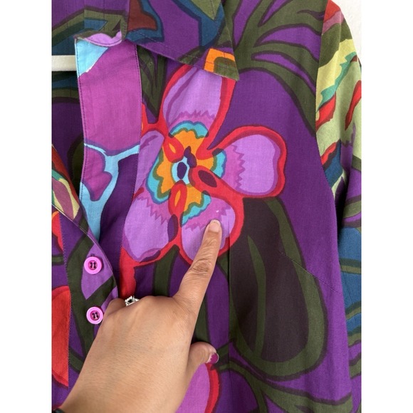Soft Surroundings Shirt Women's PL Tunic Colorful Floral Cotton Art To Wear - Picture 9 of 13